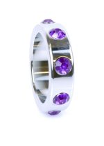 Pierścień-Metal Cock Ring with Purple Diamonds Large - obrazek 3