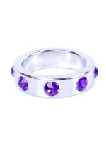 Pierścień-Metal Cock Ring with Purple Diamonds Large - obrazek 4