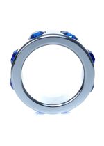Pierścień-Metal Cock Ring with Dark Blue Diamonds Small - obrazek 2