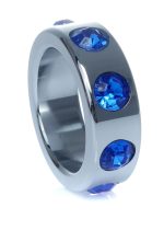 Pierścień-Metal Cock Ring with Dark Blue Diamonds Small - obrazek 3