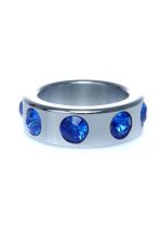 Pierścień-Metal Cock Ring with Dark Blue Diamonds Small - obrazek 4