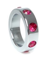 Pierścień-Metal Cock Ring with Pink Diamonds Medium - obrazek 3