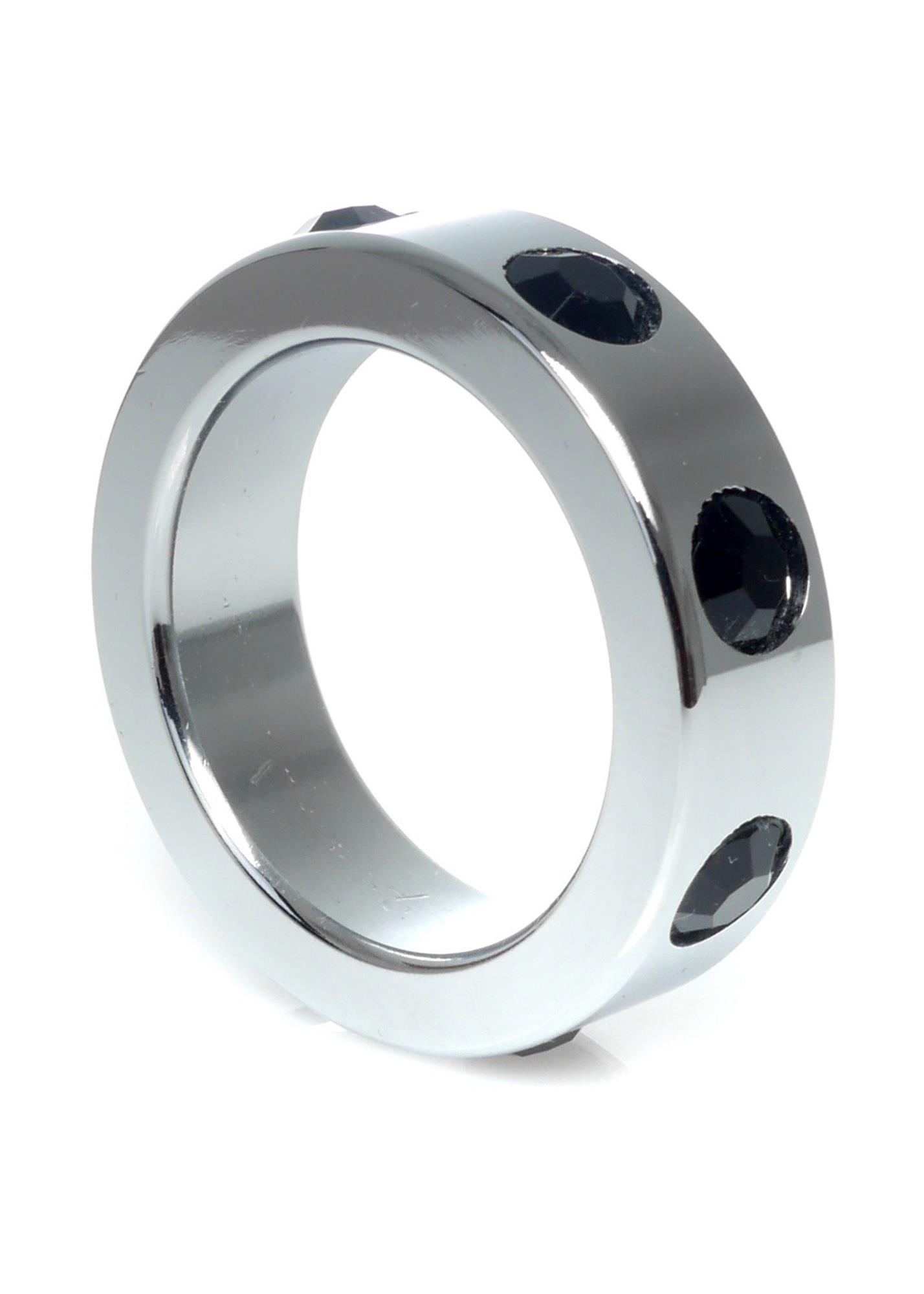 64-00120 Pierścień-Metal Cock Ring with Black Diamonds Medium - obrazek 1