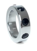 Pierścień-Metal Cock Ring with Black Diamonds Medium - obrazek 3