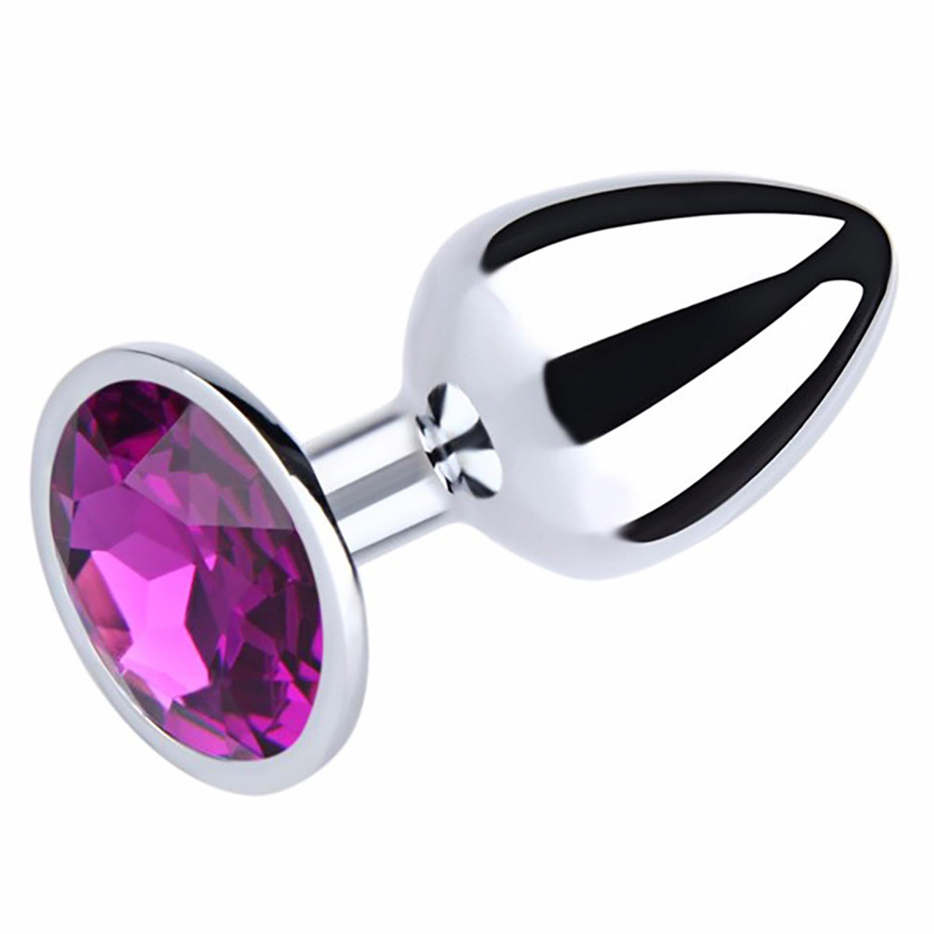 94-ft001020_01 Silver Small Butt Plug with Purple Diamond - obrazek 1