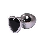 Silver small heart-shaped butt plug with black crystal