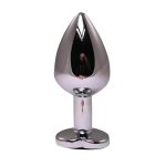 Silver medium heart-shaped butt plug with black crystal - obrazek 2