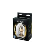 Gold medium heart-shaped butt plug with red crystal - obrazek 3