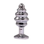 Silver small ribbed butt plug with red crystal - obrazek 2