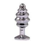 Silver medium ribbed butt plug with red crystal - obrazek 2
