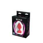 Red small heart-shaped butt plug with white crystal - obrazek 3