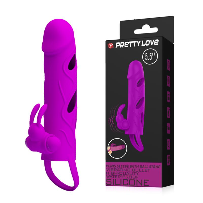 BI-026216-1 PRETTY LOVE - PENIS SLEEVE WITH BALL STRAP vibration PURPLE - obrazek 1