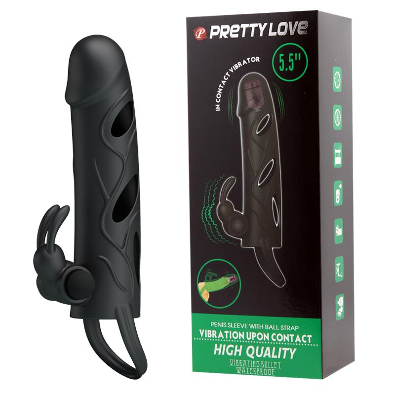 BI-026216A PRETTY LOVE - PENIS SLEEVE WITH BALL STRAP vibration BLACK - obrazek 1